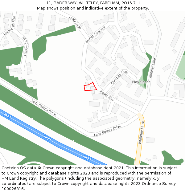 11, BADER WAY, WHITELEY, FAREHAM, PO15 7JH: Location map and indicative extent of plot