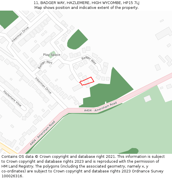 11, BADGER WAY, HAZLEMERE, HIGH WYCOMBE, HP15 7LJ: Location map and indicative extent of plot