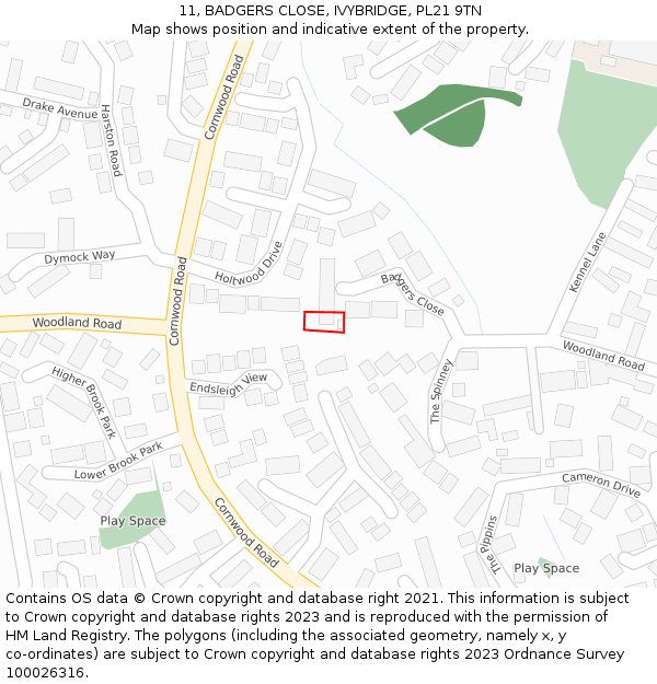 11, BADGERS CLOSE, IVYBRIDGE, PL21 9TN: Location map and indicative extent of plot