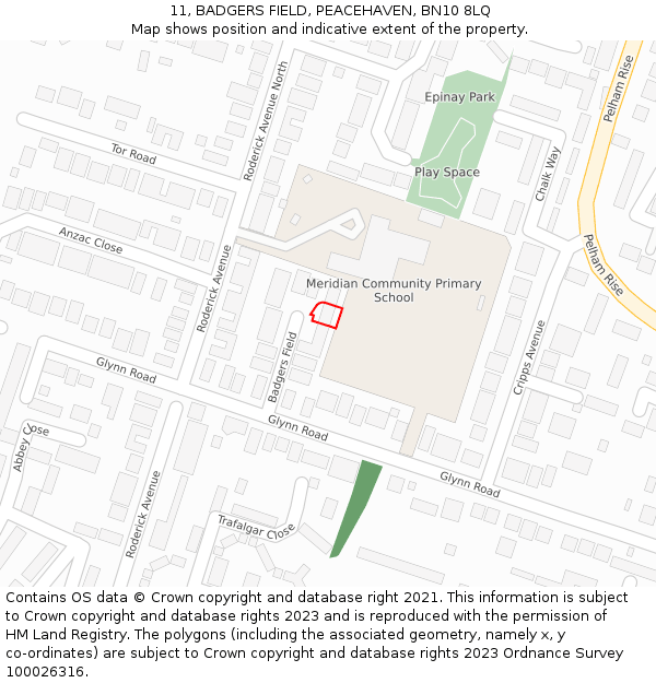 11, BADGERS FIELD, PEACEHAVEN, BN10 8LQ: Location map and indicative extent of plot