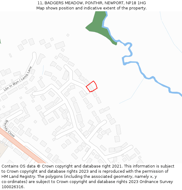 11, BADGERS MEADOW, PONTHIR, NEWPORT, NP18 1HG: Location map and indicative extent of plot