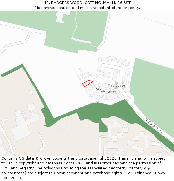 11, BADGERS WOOD, COTTINGHAM, HU16 5ST: Location map and indicative extent of plot