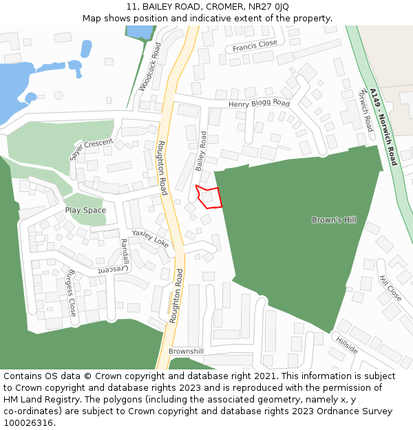 11, BAILEY ROAD, CROMER, NR27 0JQ: Location map and indicative extent of plot