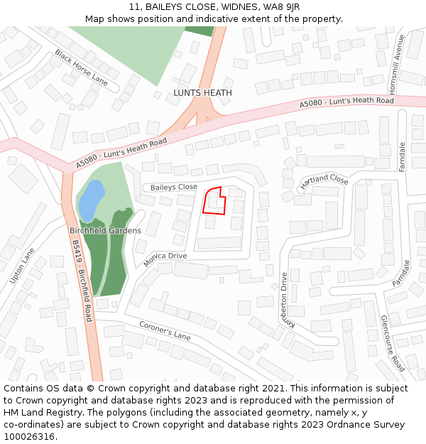 11, BAILEYS CLOSE, WIDNES, WA8 9JR: Location map and indicative extent of plot