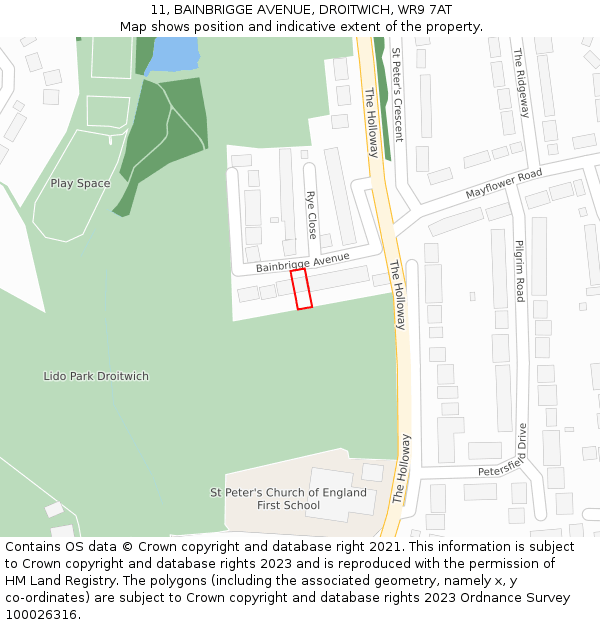11, BAINBRIGGE AVENUE, DROITWICH, WR9 7AT: Location map and indicative extent of plot