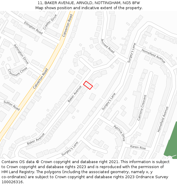 11, BAKER AVENUE, ARNOLD, NOTTINGHAM, NG5 8FW: Location map and indicative extent of plot