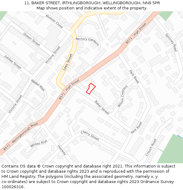 11, BAKER STREET, IRTHLINGBOROUGH, WELLINGBOROUGH, NN9 5PR: Location map and indicative extent of plot