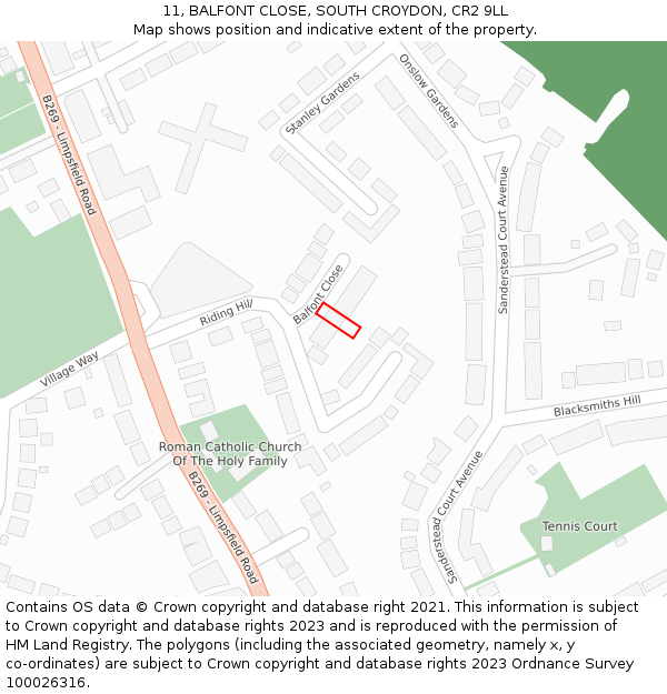 11, BALFONT CLOSE, SOUTH CROYDON, CR2 9LL: Location map and indicative extent of plot