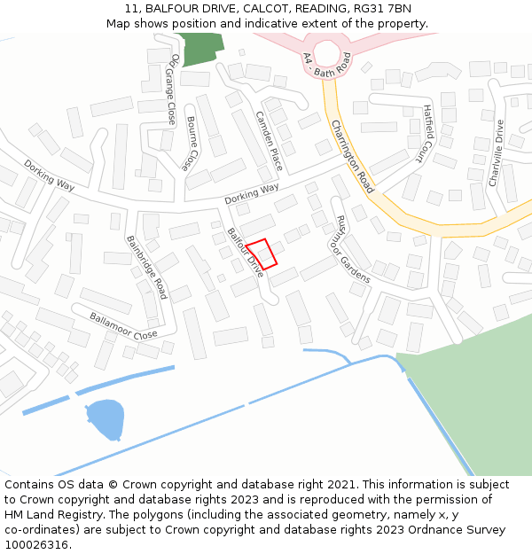 11, BALFOUR DRIVE, CALCOT, READING, RG31 7BN: Location map and indicative extent of plot