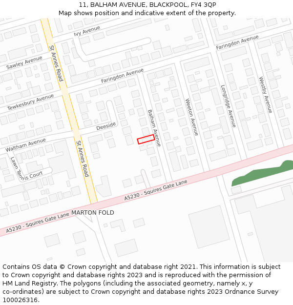 11, BALHAM AVENUE, BLACKPOOL, FY4 3QP: Location map and indicative extent of plot