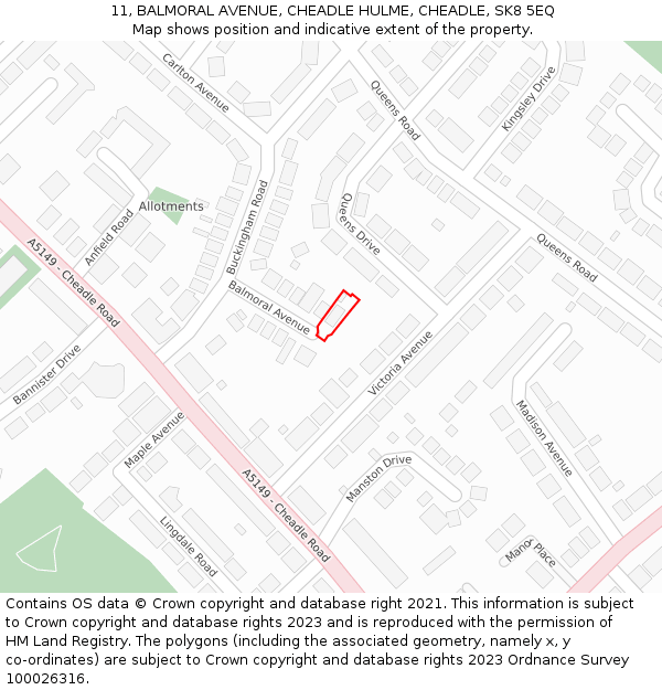 11, BALMORAL AVENUE, CHEADLE HULME, CHEADLE, SK8 5EQ: Location map and indicative extent of plot