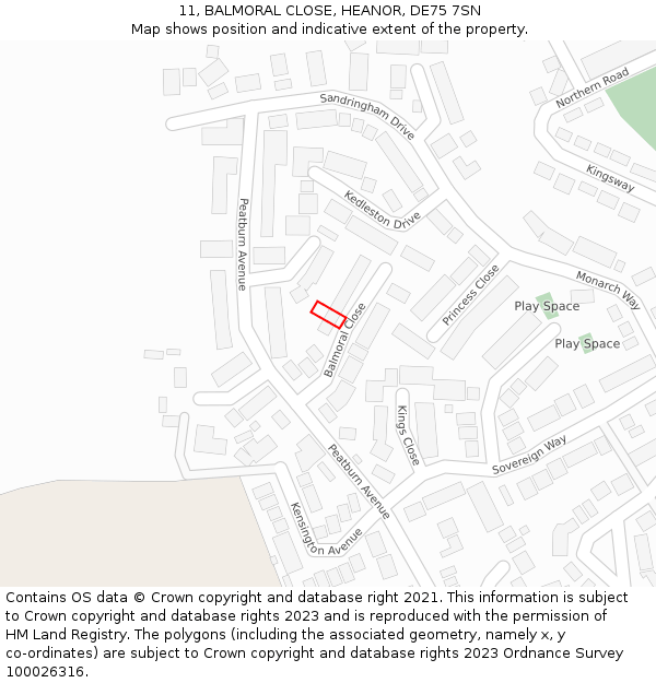 11, BALMORAL CLOSE, HEANOR, DE75 7SN: Location map and indicative extent of plot