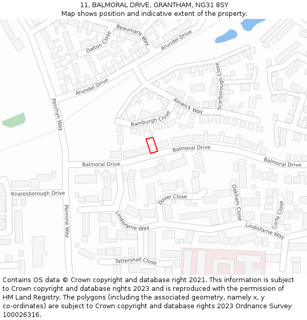 11, BALMORAL DRIVE, GRANTHAM, NG31 8SY: Location map and indicative extent of plot
