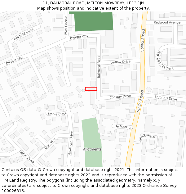 11, BALMORAL ROAD, MELTON MOWBRAY, LE13 1JN: Location map and indicative extent of plot