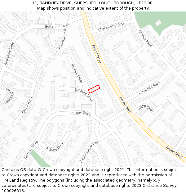 11, BANBURY DRIVE, SHEPSHED, LOUGHBOROUGH, LE12 9PL: Location map and indicative extent of plot