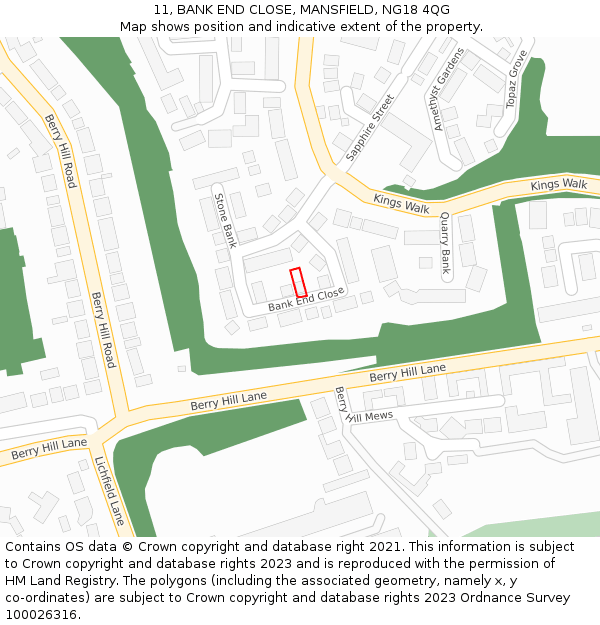 11, BANK END CLOSE, MANSFIELD, NG18 4QG: Location map and indicative extent of plot