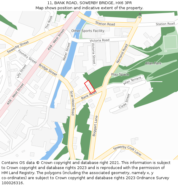 11, BANK ROAD, SOWERBY BRIDGE, HX6 3PR: Location map and indicative extent of plot