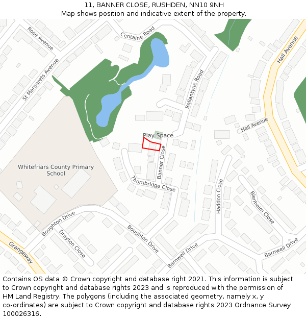 11, BANNER CLOSE, RUSHDEN, NN10 9NH: Location map and indicative extent of plot