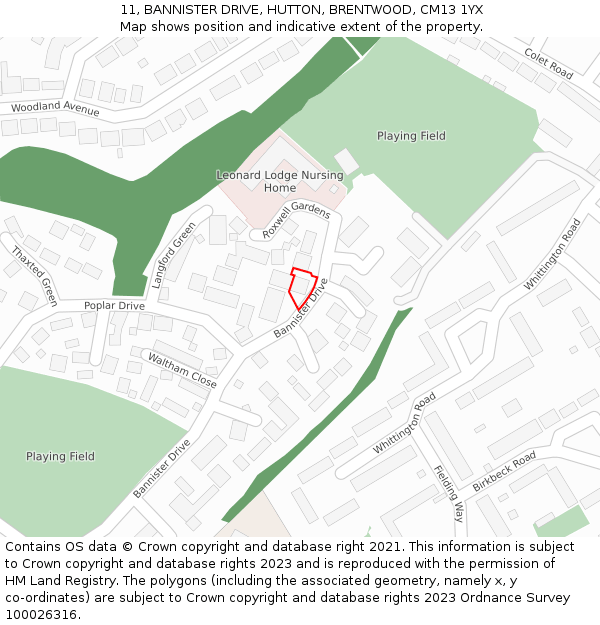 11, BANNISTER DRIVE, HUTTON, BRENTWOOD, CM13 1YX: Location map and indicative extent of plot