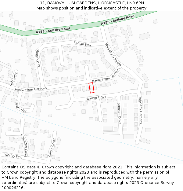 11, BANOVALLUM GARDENS, HORNCASTLE, LN9 6PN: Location map and indicative extent of plot