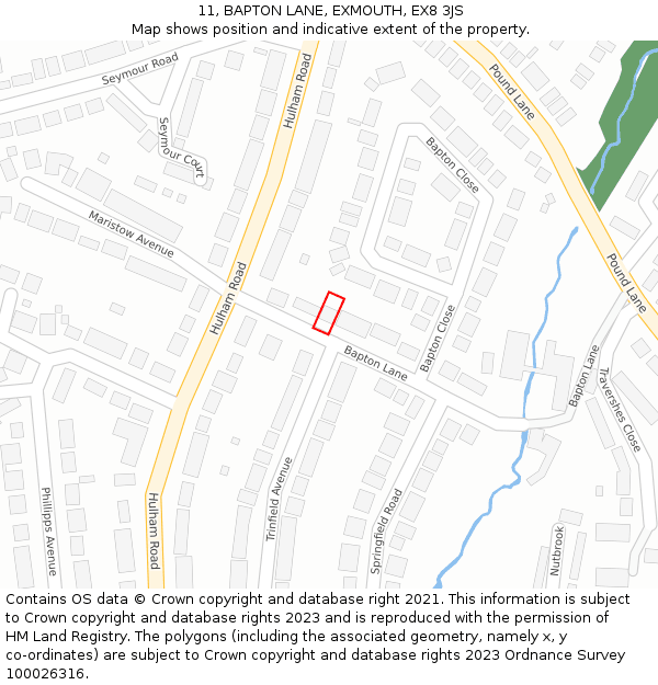 11, BAPTON LANE, EXMOUTH, EX8 3JS: Location map and indicative extent of plot