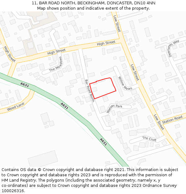 11, BAR ROAD NORTH, BECKINGHAM, DONCASTER, DN10 4NN: Location map and indicative extent of plot