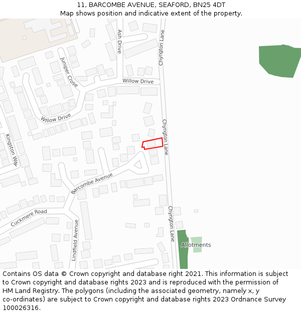 11, BARCOMBE AVENUE, SEAFORD, BN25 4DT: Location map and indicative extent of plot