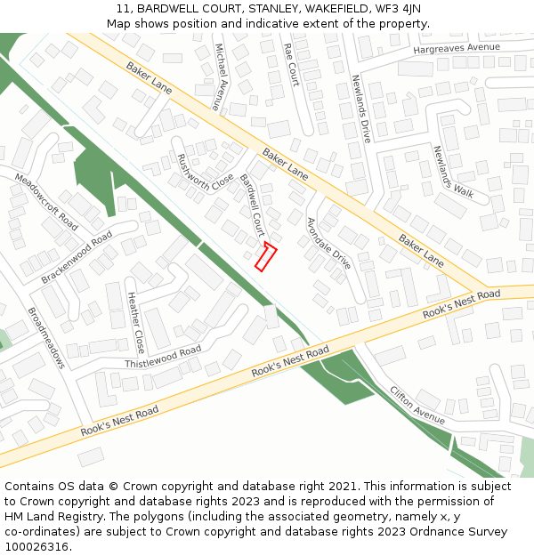 11, BARDWELL COURT, STANLEY, WAKEFIELD, WF3 4JN: Location map and indicative extent of plot