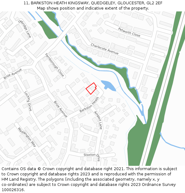 11, BARKSTON HEATH KINGSWAY, QUEDGELEY, GLOUCESTER, GL2 2EF: Location map and indicative extent of plot