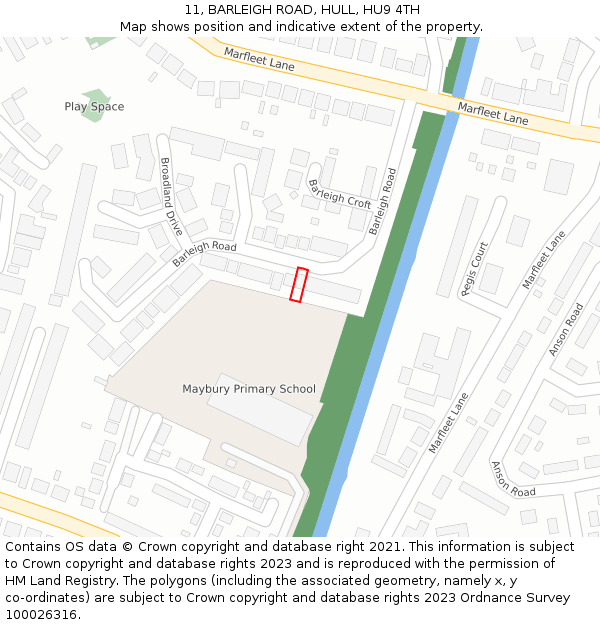 11, BARLEIGH ROAD, HULL, HU9 4TH: Location map and indicative extent of plot