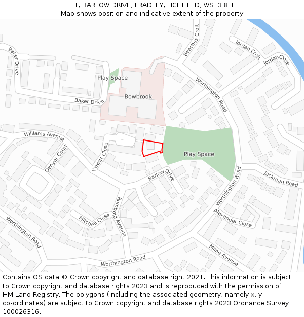 11, BARLOW DRIVE, FRADLEY, LICHFIELD, WS13 8TL: Location map and indicative extent of plot