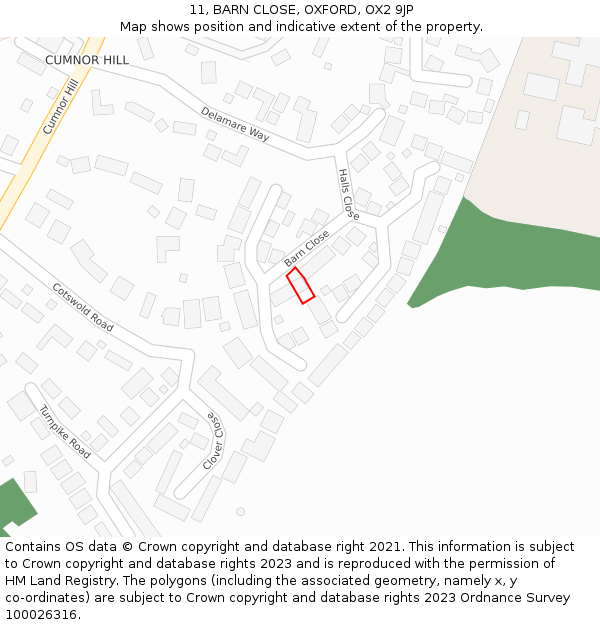 11, BARN CLOSE, OXFORD, OX2 9JP: Location map and indicative extent of plot