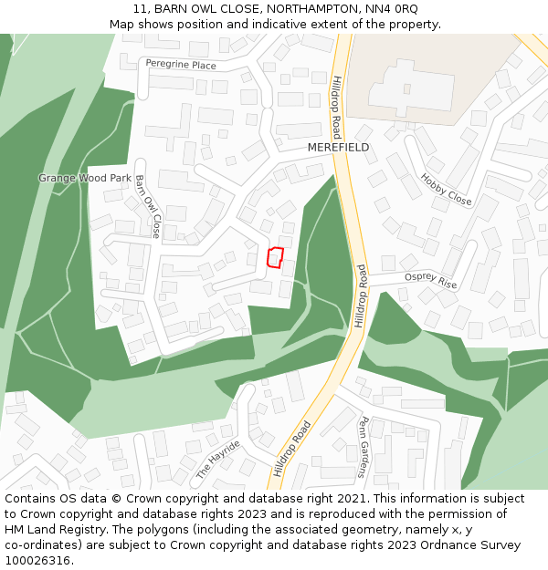 11, BARN OWL CLOSE, NORTHAMPTON, NN4 0RQ: Location map and indicative extent of plot