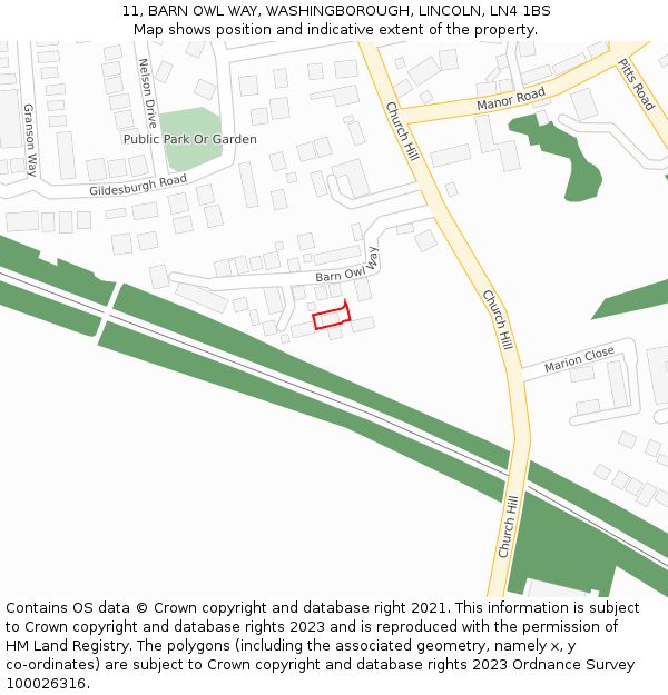 11, BARN OWL WAY, WASHINGBOROUGH, LINCOLN, LN4 1BS: Location map and indicative extent of plot