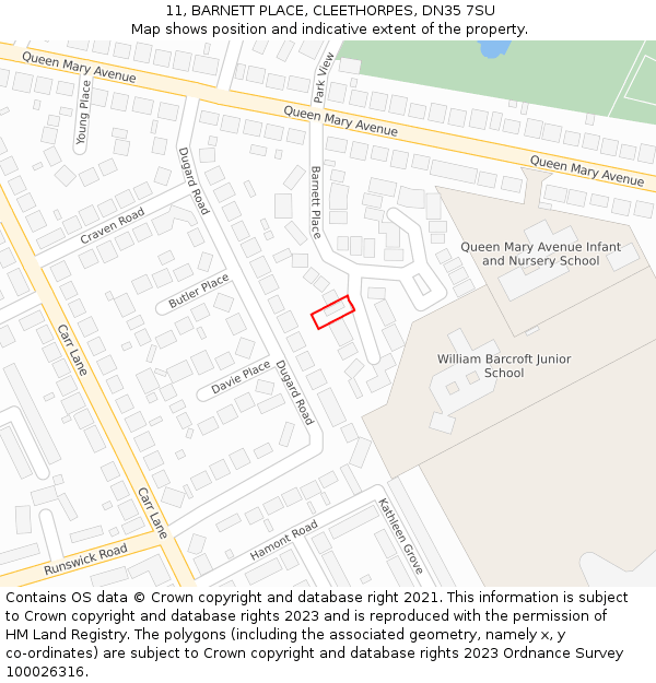 11, BARNETT PLACE, CLEETHORPES, DN35 7SU: Location map and indicative extent of plot