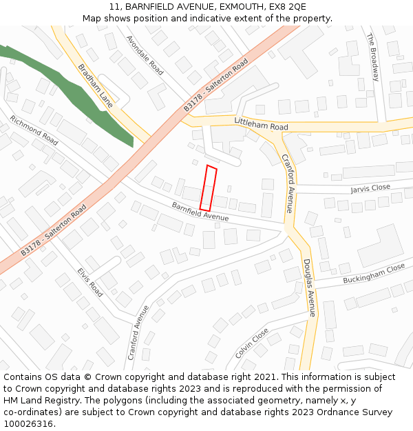 11, BARNFIELD AVENUE, EXMOUTH, EX8 2QE: Location map and indicative extent of plot