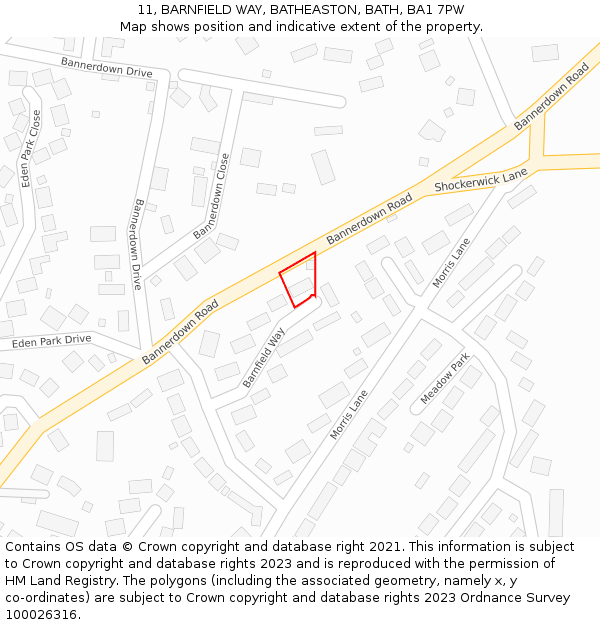 11, BARNFIELD WAY, BATHEASTON, BATH, BA1 7PW: Location map and indicative extent of plot