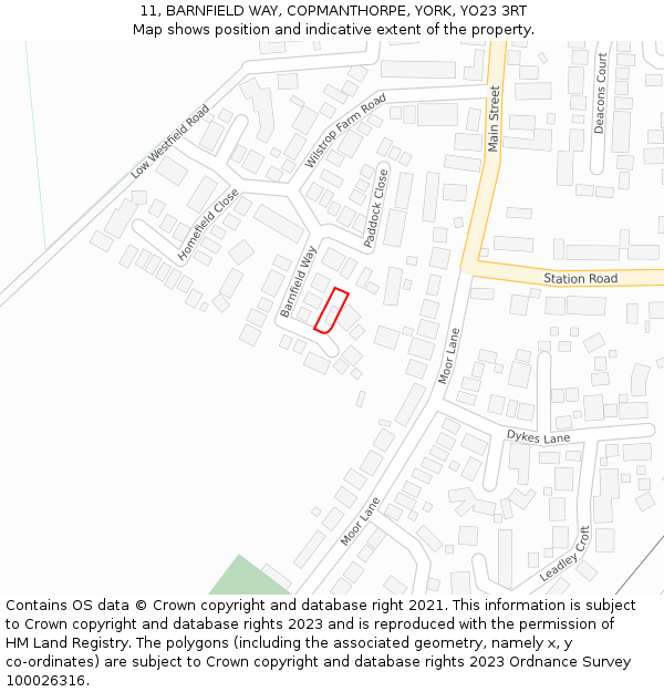 11, BARNFIELD WAY, COPMANTHORPE, YORK, YO23 3RT: Location map and indicative extent of plot