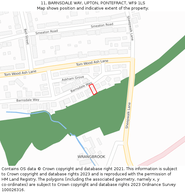 11, BARNSDALE WAY, UPTON, PONTEFRACT, WF9 1LS: Location map and indicative extent of plot