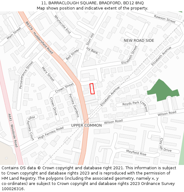 11, BARRACLOUGH SQUARE, BRADFORD, BD12 8NQ: Location map and indicative extent of plot