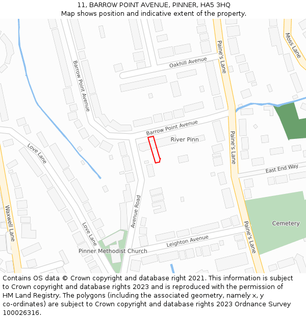 11, BARROW POINT AVENUE, PINNER, HA5 3HQ: Location map and indicative extent of plot