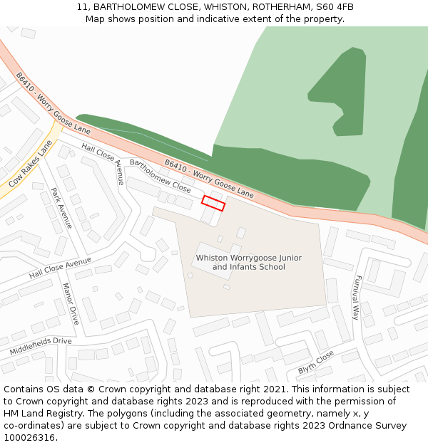 11, BARTHOLOMEW CLOSE, WHISTON, ROTHERHAM, S60 4FB: Location map and indicative extent of plot