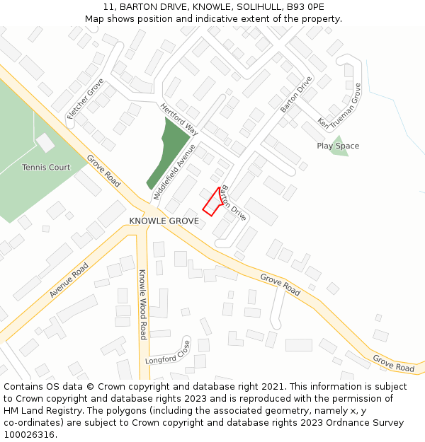 11, BARTON DRIVE, KNOWLE, SOLIHULL, B93 0PE: Location map and indicative extent of plot