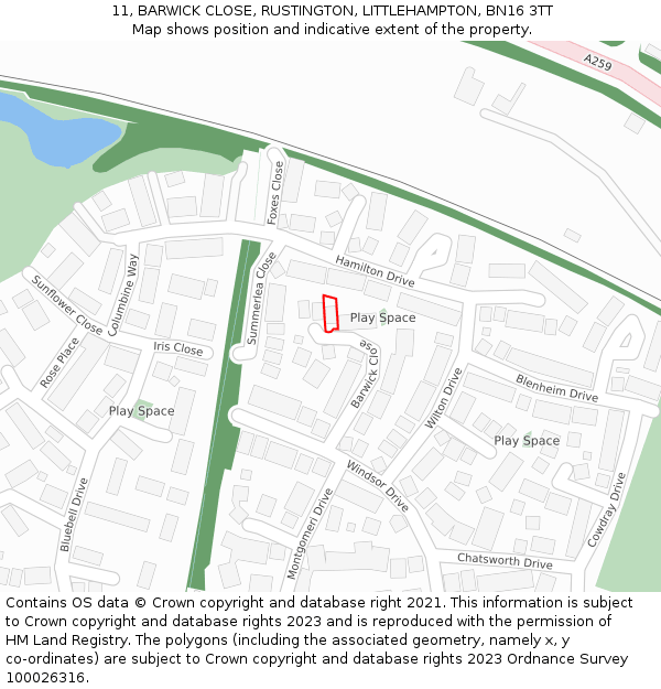 11, BARWICK CLOSE, RUSTINGTON, LITTLEHAMPTON, BN16 3TT: Location map and indicative extent of plot