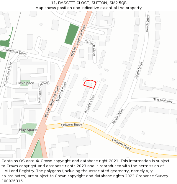 11, BASSETT CLOSE, SUTTON, SM2 5QR: Location map and indicative extent of plot