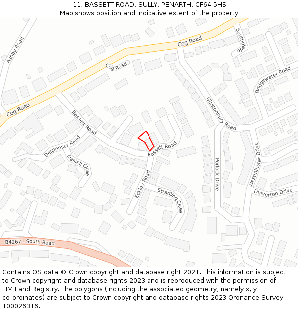 11, BASSETT ROAD, SULLY, PENARTH, CF64 5HS: Location map and indicative extent of plot