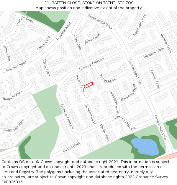 11, BATTEN CLOSE, STOKE-ON-TRENT, ST3 7QS: Location map and indicative extent of plot