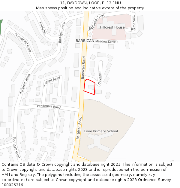 11, BAYDOWN, LOOE, PL13 1NU: Location map and indicative extent of plot