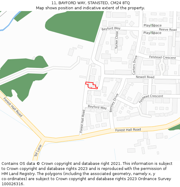 11, BAYFORD WAY, STANSTED, CM24 8TQ: Location map and indicative extent of plot