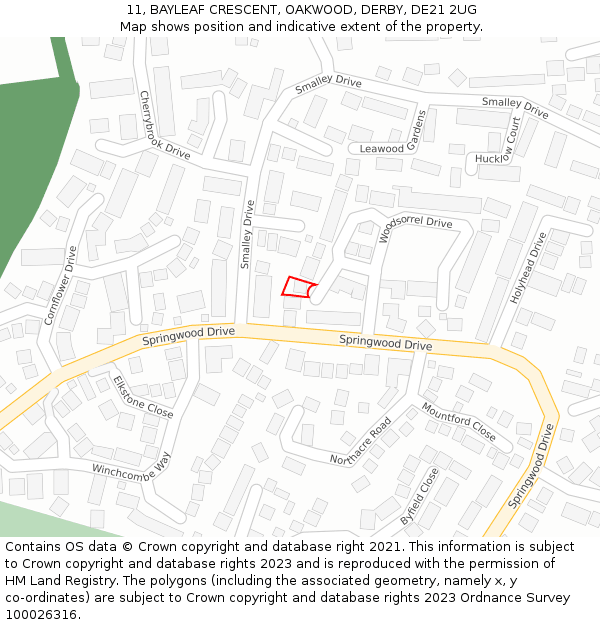11, BAYLEAF CRESCENT, OAKWOOD, DERBY, DE21 2UG: Location map and indicative extent of plot